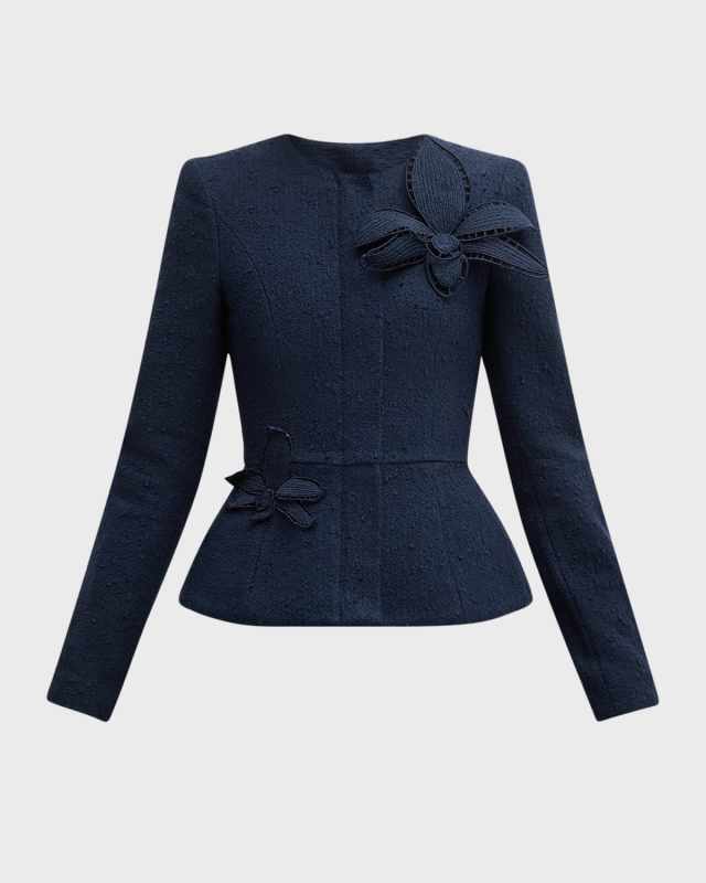 Peplum Orchid Applique Wool Tweed Jacket